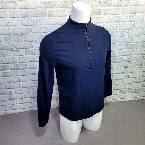 Lululemon Mens M Navy Blue Metal Vent Tech Fitted 1/2 Zip Long Sleeve Shirt - Picture 4 of 11